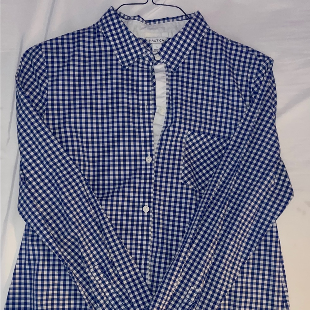 Nautica Blue and White Gingham Shirt